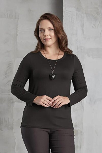 FİERTE Günay Kadın Büyük Beden Bluz Lm78031 Yuvarlak Yaka Bady