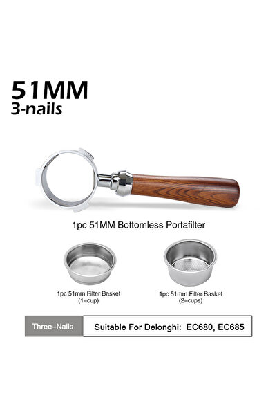 Choice8 51mm 3 Nails L Coffee Bottomless Portafilter 51mm Naked For Delonghi ...