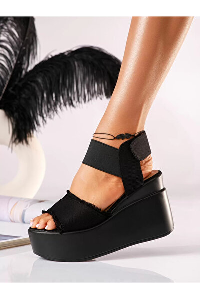 Zaira Women's black textile platform Sandals Zoe #19064 - 36