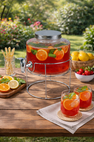 tutku home 2.5 Litre Metal Standlı Cam Sebil, Şerbetlik