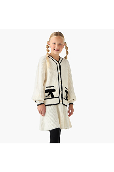 ELIGO Girls Bow Detail Sweater with Skirt and Stockings Set - Wool - Long Sle...