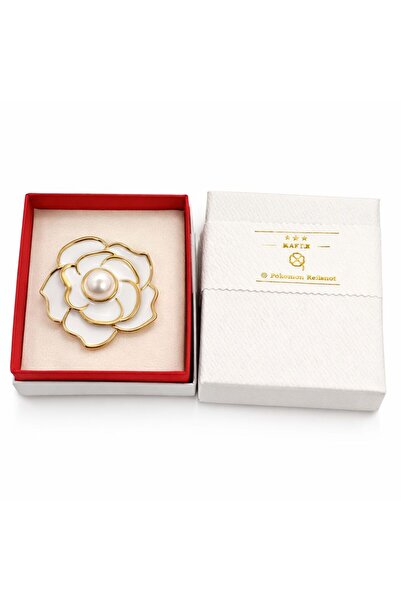 OEM Broșă Elegantă Floare Albă cu Perlă Centrală, Finisaj Auriu, Design Premium