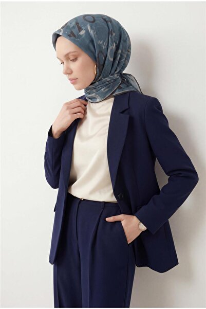 Silk Home Eșarfă din amestec de bumbac, albastru petrol, cu model geometric a...