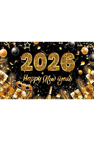 Choice8 180x110cm TYPE8 2026 Happy New Year Banner Black Gold Glitter Large B...