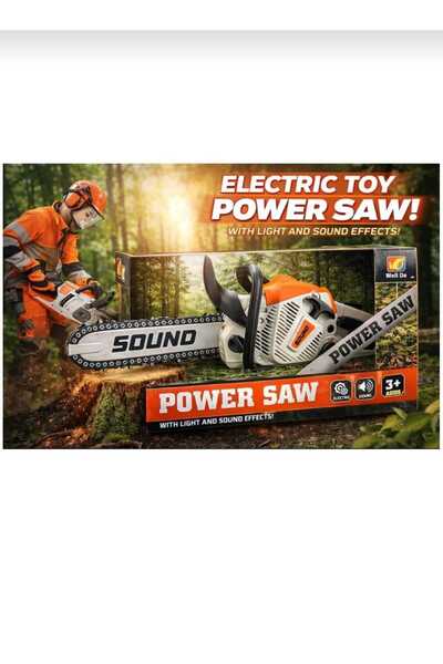Aksoy Toys Oyuncak Ağaç Kesme Motoru Sesli Motorlu Testere Pilli Oyuncak Testere