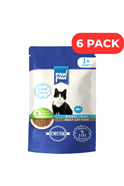 PawPaw Set 6 x Hrană umedă pentru pisici adulte, PawPaw, 85g,bucăți de pește ...
