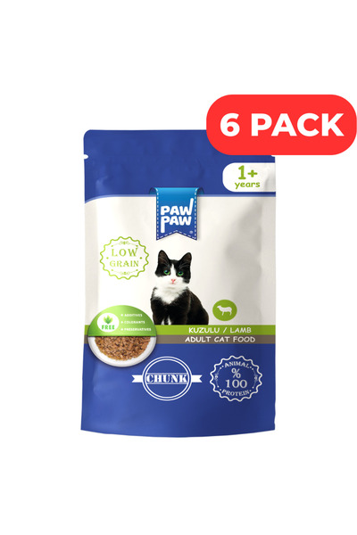 PawPaw Set 6 x Hrană umedă pentru pisici adulte, PawPaw, bucăți de miel în so...