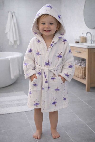 MODA Boys and Girls Belted Colorful Patterned Cotton Hooded Shower Bathrobe D...
