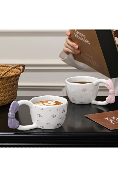 Livava Elegant Patterned Ceramic Mug with Ribbon Design, Stylish Design, Gift...