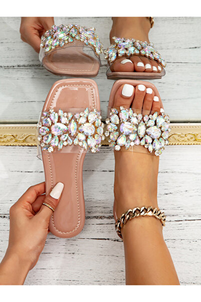Take Two By Styli Embellished Rhinestone Flat Sandals