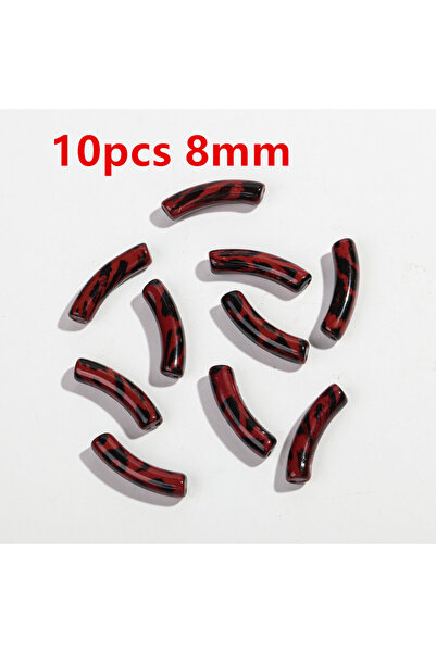 Choice11 10 قطع من خرز أنبوبي منحني من بامبو أكريليك جلد النمر الأحمر، مقاس 8...