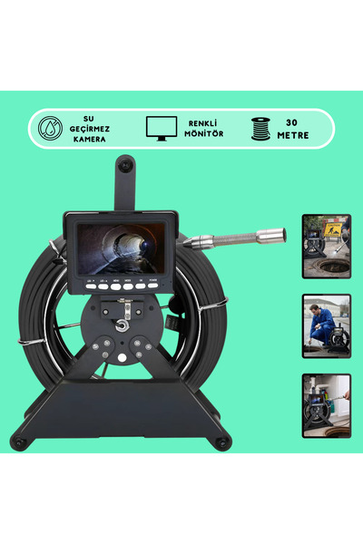 MATECHNO Monitörlü Makaralı Yılan Kamera Profesyonel Kuyu Rögar Endoskop Kıvr...