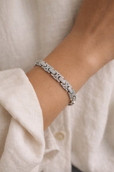 Owentis Steel Silver Jeweler's Craftsmanship Stoned Katania Bracelet -Does No...