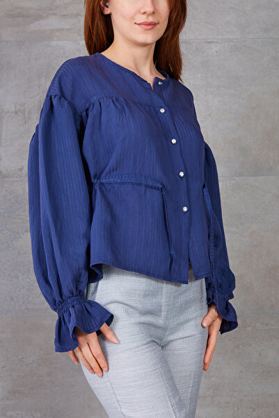 zenne Tie waist volan sleeve modal shirt navy blue