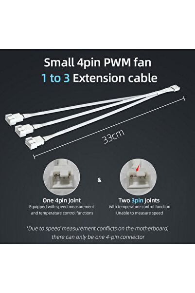 Choice1 1 to 3 White TEUCER 4-Pin Splitter Cable 4 Pin 1 to 3 Way PWM Fan Spl...