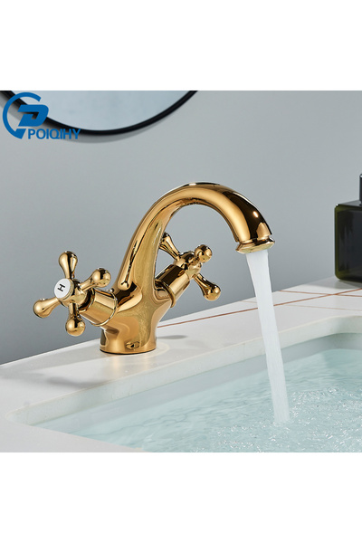 Choice1 خلاط حوض غسيل عتيق من الذهب من POIQIHY، مزود برأسين.