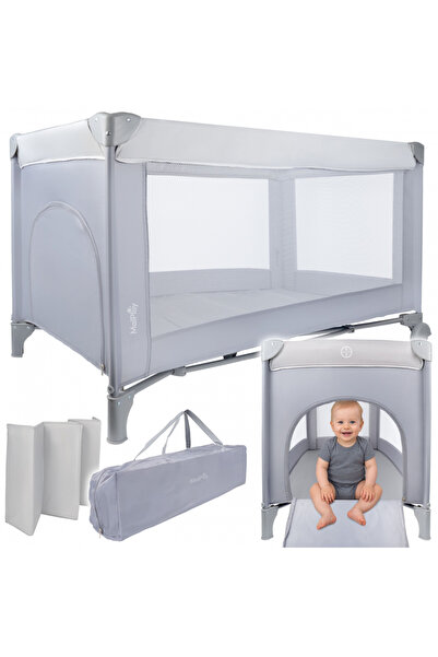 MalPlay Foldable travel cot for children Luno Grey, multifunctional 2 in 1, s...