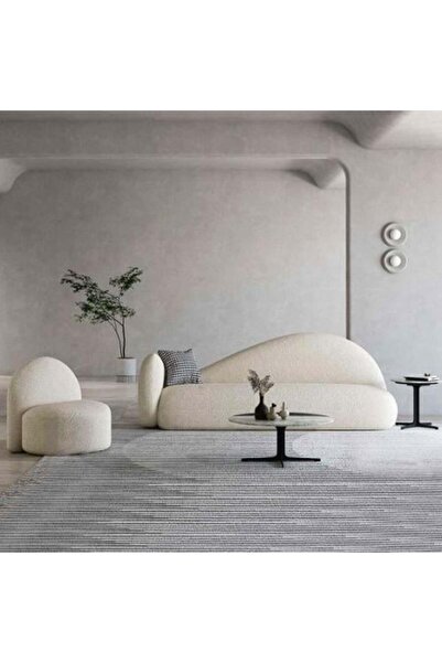 homejoyz Sofa Set with Boucle and Swedish Wood - Ivory White - Two Pieces