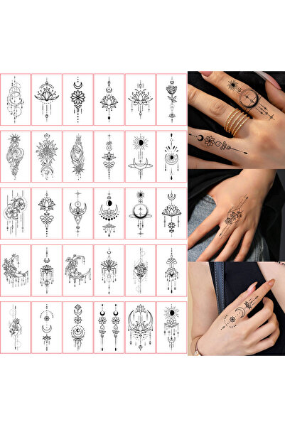 Choice5 مجموعة 158 - 30 ورقة من ملصقات الوشم المؤقت بتصميم زهور سوداء، مقاومة...