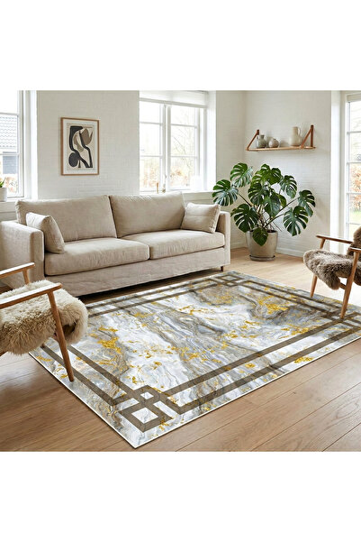 OEM Covor cameră antiderapant, 80x200 cm, Marmură Auriu