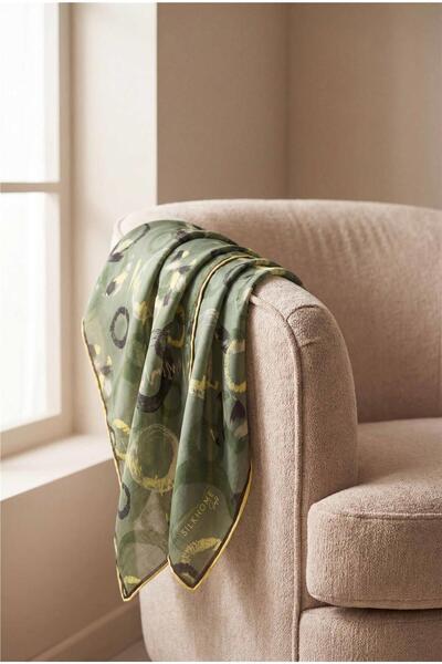 Silk Home Cotton Blend Scarf Light Green Abstract Geometric Pattern Soft Text...