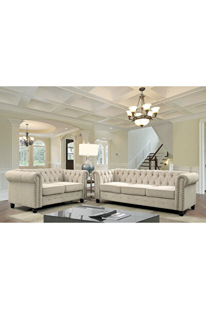 homejoyz Sofa Set in Linen and Swedish Wood - Two Pieces