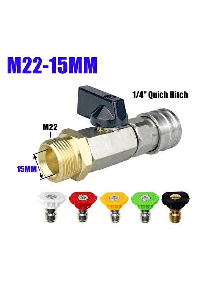 Choice3 محول M22 14/15 مم مع صمام كروي ووصلة سريعة 1/4 بوصة لغسيل الضغط العالي