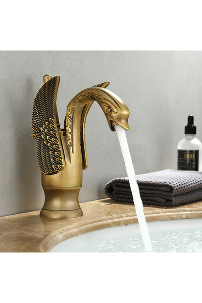 Choice1 حوض قصير عتيق ذهبي اللون، يُثبت على سطح الحوض، صنابير قصيرة على شكل ب...