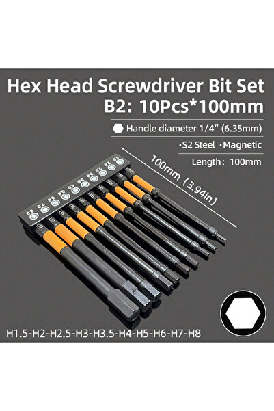 Choice4 B2 10Pcs 100mm Hex Head Allen Wrench Drill Bits Metric Imperial Magne...
