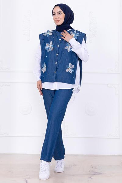 hafsamina Papatya Touch Vest Jeans Set Hm2878 Dark Blue
