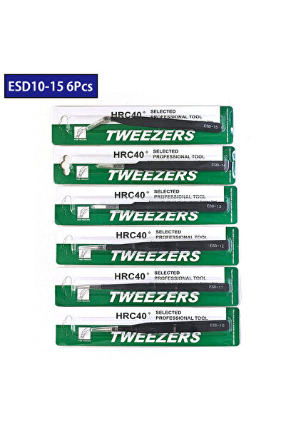 Choice6 1.5MM ESD-10-15 ESD Stainless Steel Tweezers 6Pcs Set Precision Maint...