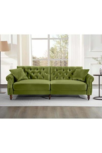 homejoyz أريكة من مخمل والخشب السويدي - 223 × 87 × 81 سم