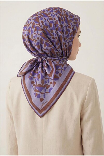 Silk Home Cotton Blend Scarf Lilac Retro Geometric Pattern Soft Textured Non-...