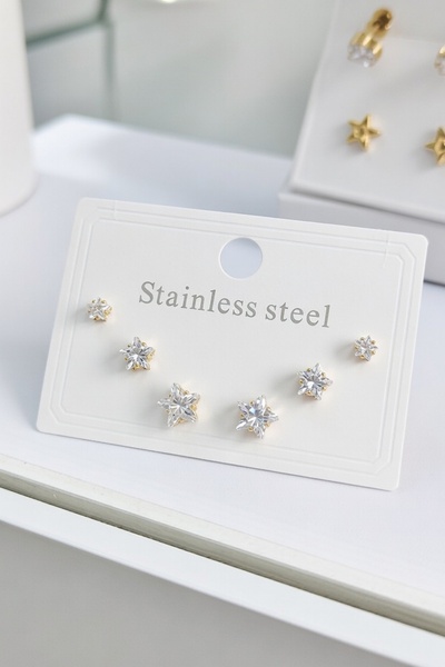 Jadem Gold 316L Stainless Steel Zircon Stone Star Model Women's Earring Set