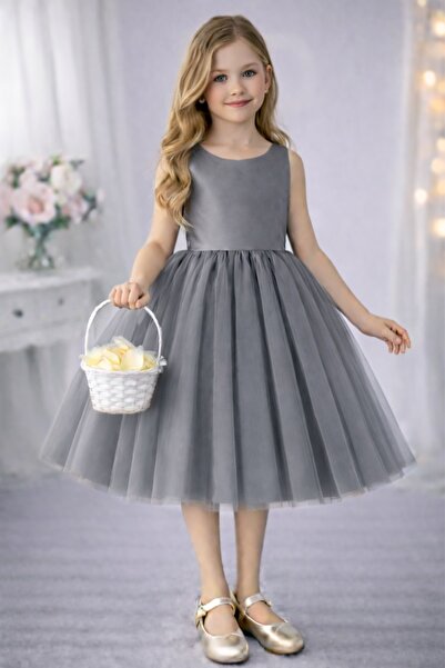 SUNEH Κοριτσίστικο γκρι φόρεμα τούτου, φόρεμα για τα γενέθλια και την αποφοίτηση