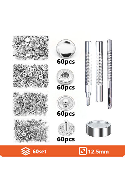 Choice1 12.5mm Silver60Set And Tool 12.5mm Snap Butt Fastener Kit Metal Heavy...
