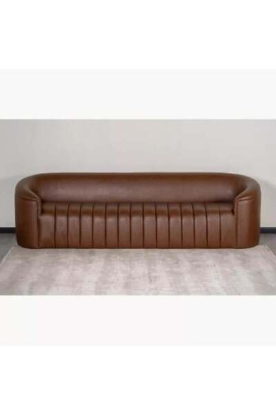 homejoyz Swedish Wood Leather Sofa - Dark Brown - 260×85×80 cm