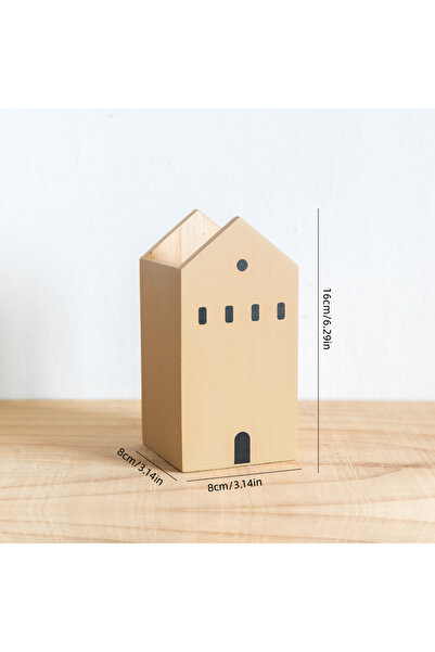 Choice4 Earthen Brown Cartoon House Wooden Pen Holder Pencil container Makeup...