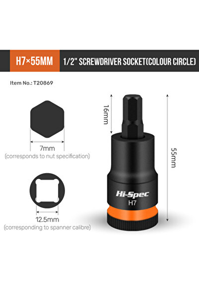 Choice17 Dark Grey Hi-Spec 1/2 Inch Drive Impacts Sket Set Hex Bits H4-H17 CR...