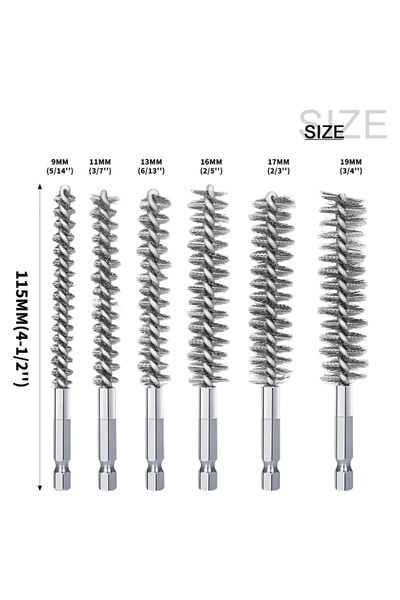 Choice4 مجموعة مكونة من 6 قطع من فرشاة سلكية لتنظيف ثقب المثقاب بمقبض سداسي 1...