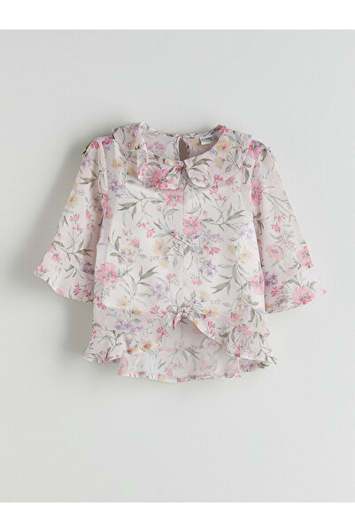 LC Waikiki Özmarka Νέα Σεζόν Βρεφική Μπλούζα με Λουλούδια στο Γιακά για Κορίτσια