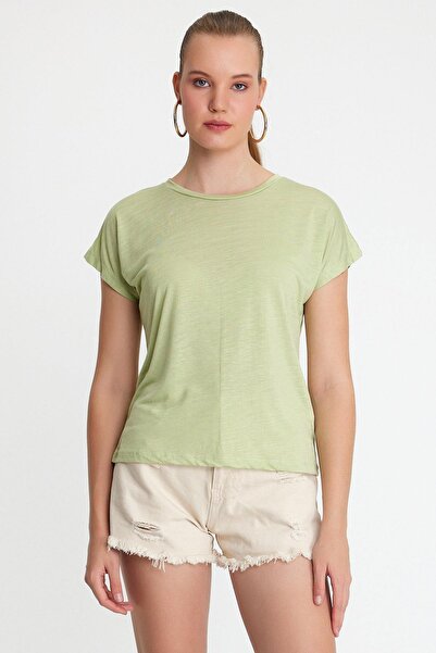 QUHOX Γυναικείο μπλουζάκι από ύφασμα μπαμπού με λαιμόκοψη μέντα