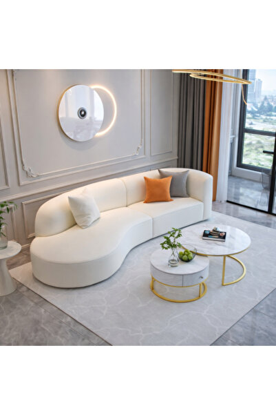 homejoyz Sofa with Buckle and Swedish Wood - White - 280×80×85 cm