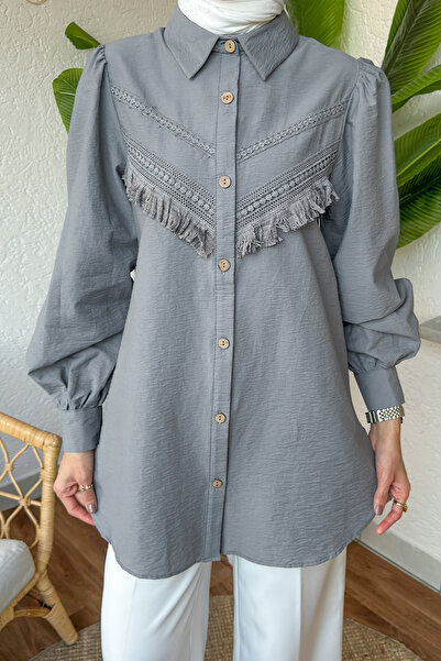 zenne Lace detailed shirt gray