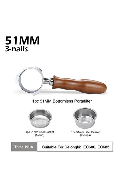 Choice5 51mm 3 Nails F Coffee Bottomless Portafilter 51mm Naked For Delonghi ...