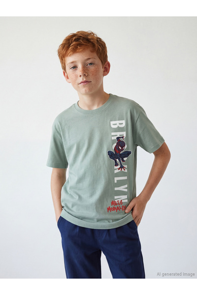 LC Waikiki تي شيرت للأولاد ذو ياقة روبا مطبوع زيرو مع سبايدر مان من UZG STORE