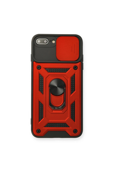 xirshop حافظة آيفون 7 بلس بارس مع حلقة عدسة سيليكون - أحمر