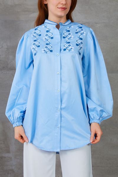 zenne Flower embroidered oversize shirt blue
