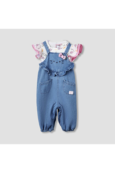 SANRIO طقم تيشيرت مطبوع عليه صورة هيلو كيتي دنيم جينز