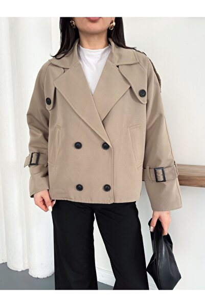 Ekim Store Double-Breasted Lined Trench Jacket with Belted Sleeves